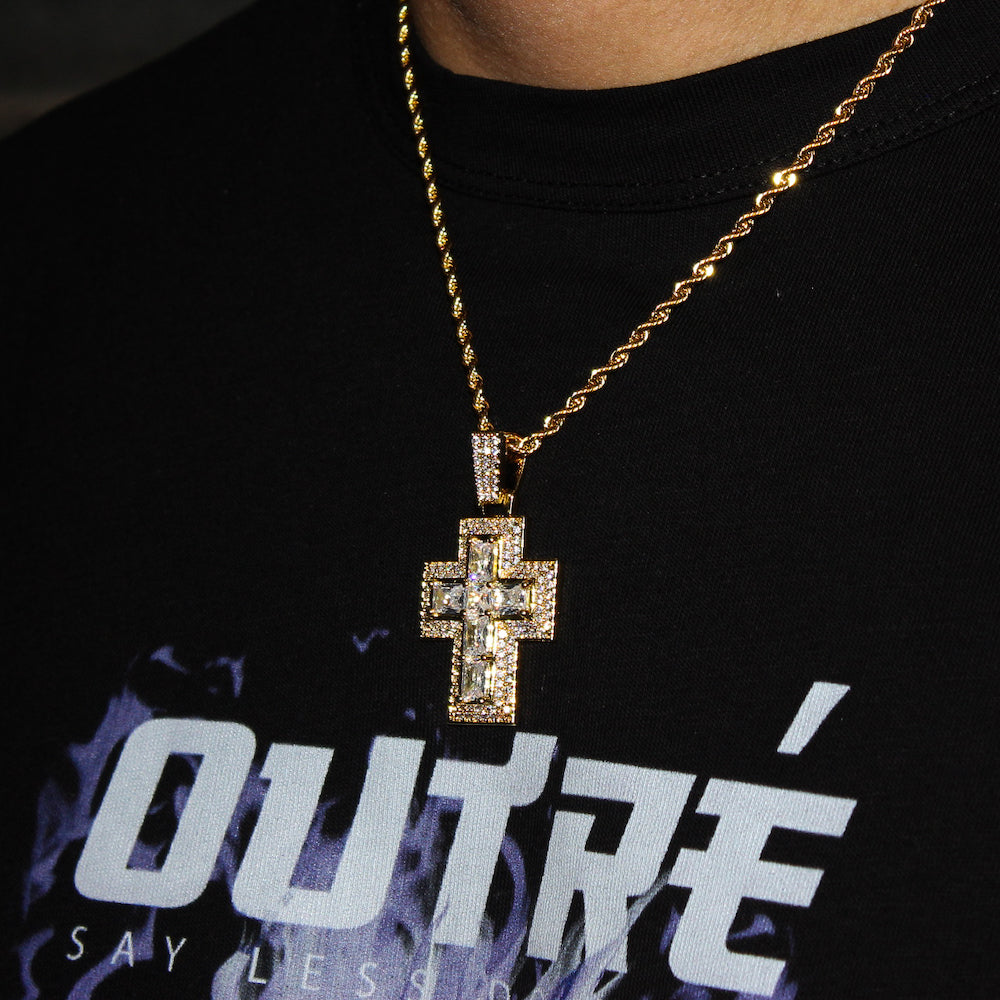 Iced Romeo Cross Pendant (Gold)