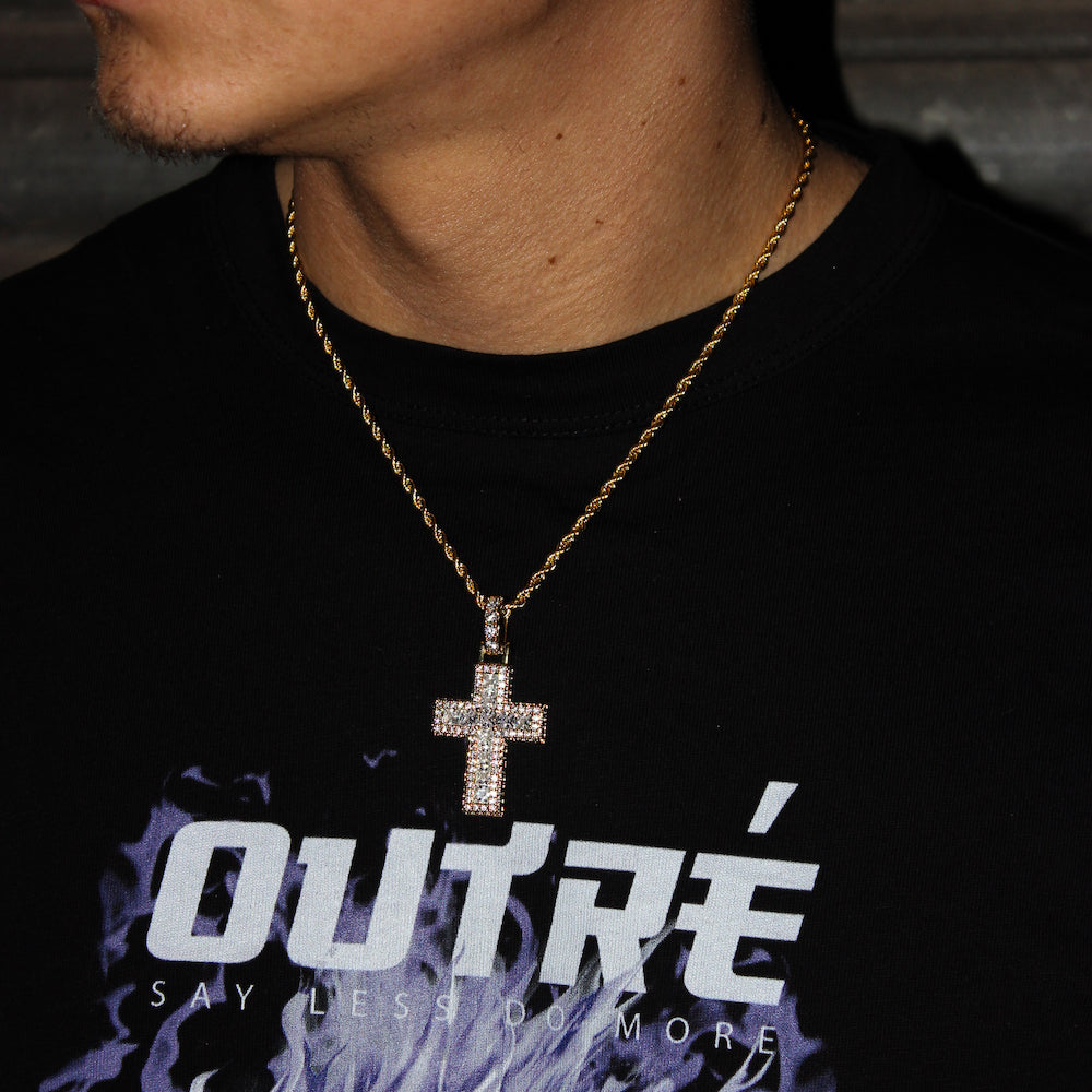 Iced Baguette Cross Pendant (Gold)