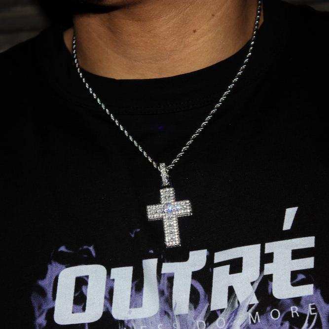 Iced Baguette Cross Pendant (Silver)