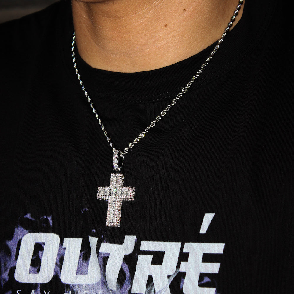 Iced Baguette Cross Pendant (Silver)