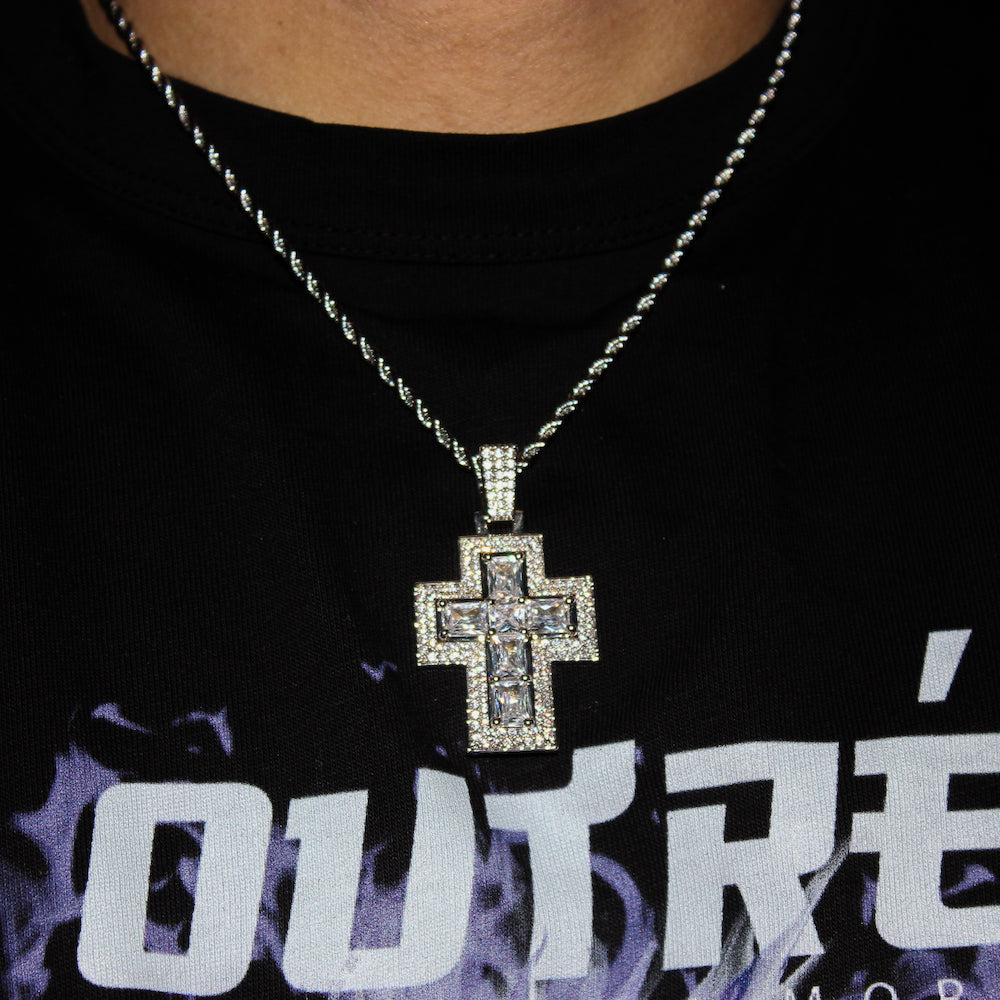 Iced Romeo Cross Pendant (Silver)