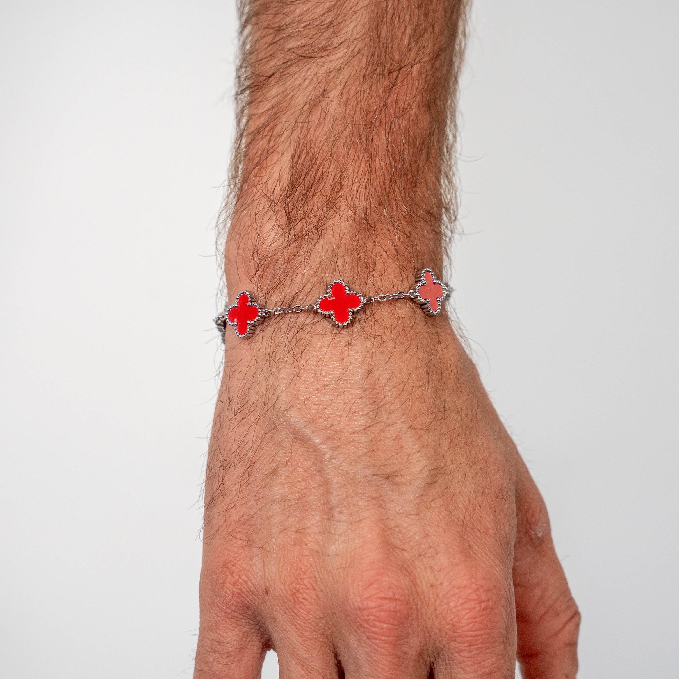 Clover Bracelet (Silver/Red)