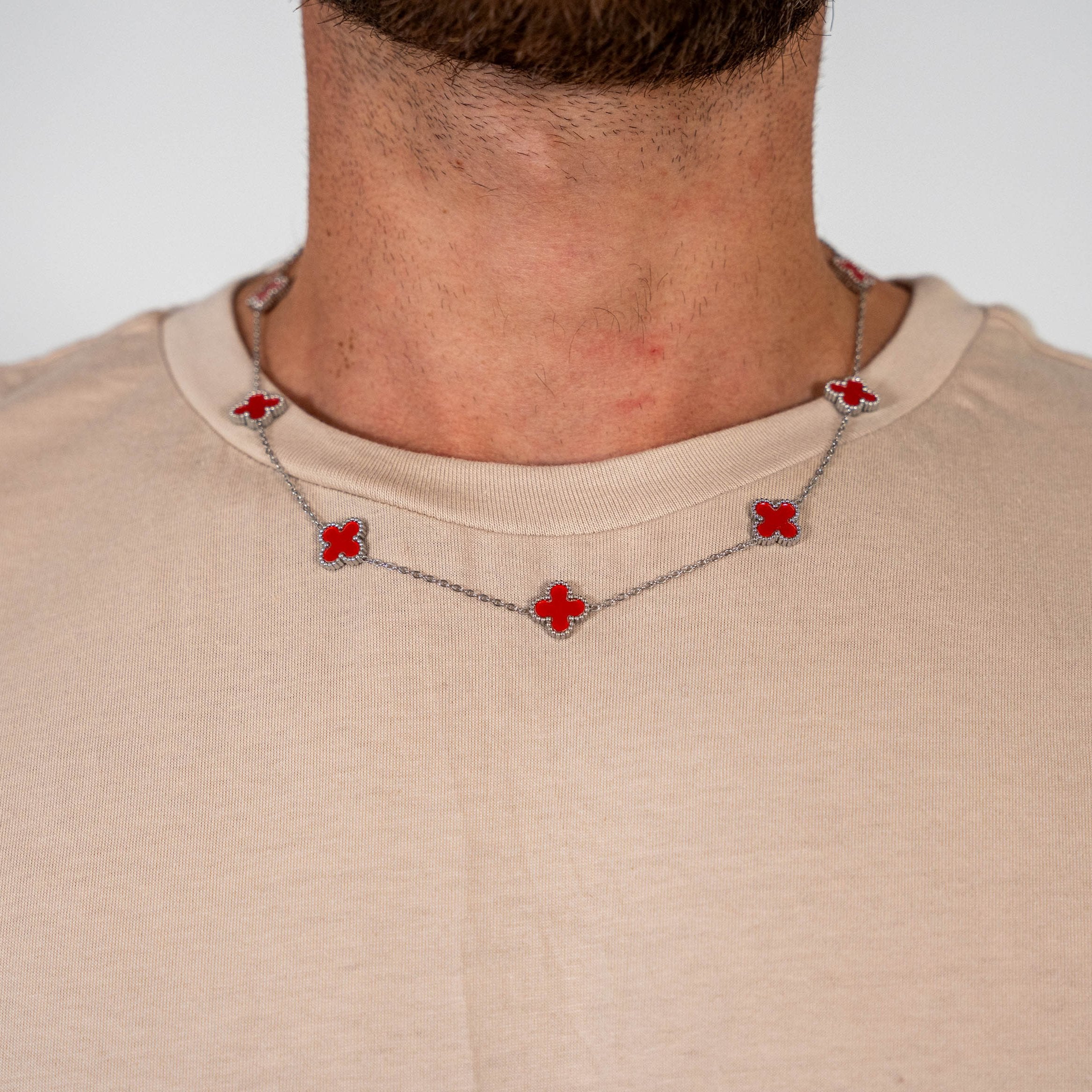 Clover Necklace (Silver/Red)