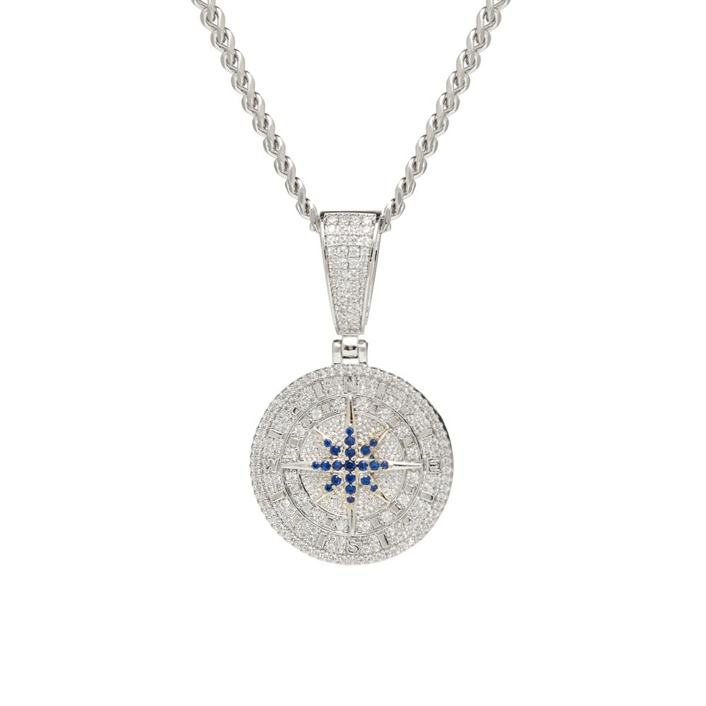 Iced Compass Pendant (Silver)