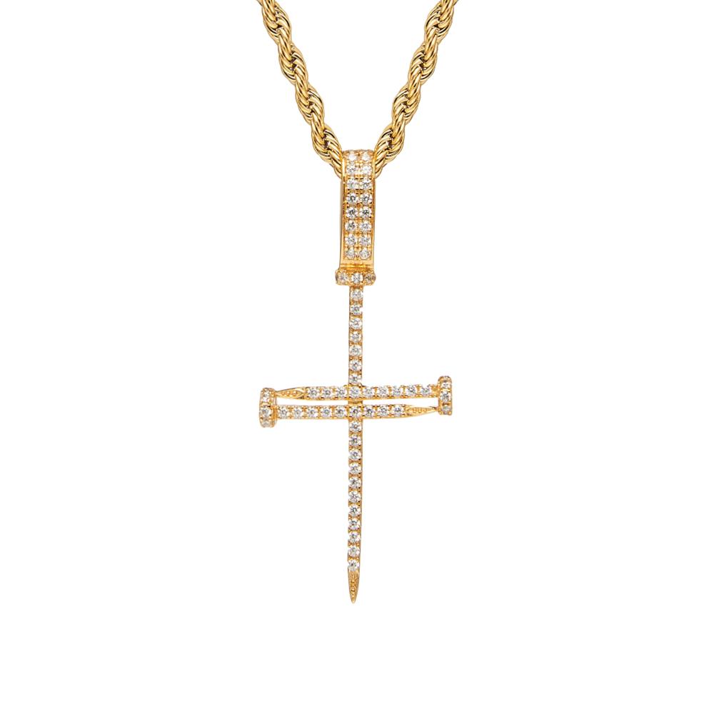 Iced Nail Cross Pendant (Gold)