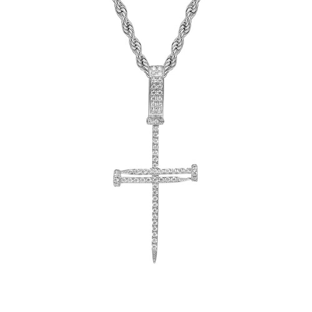 Iced Nail Cross Pendant (Silver)