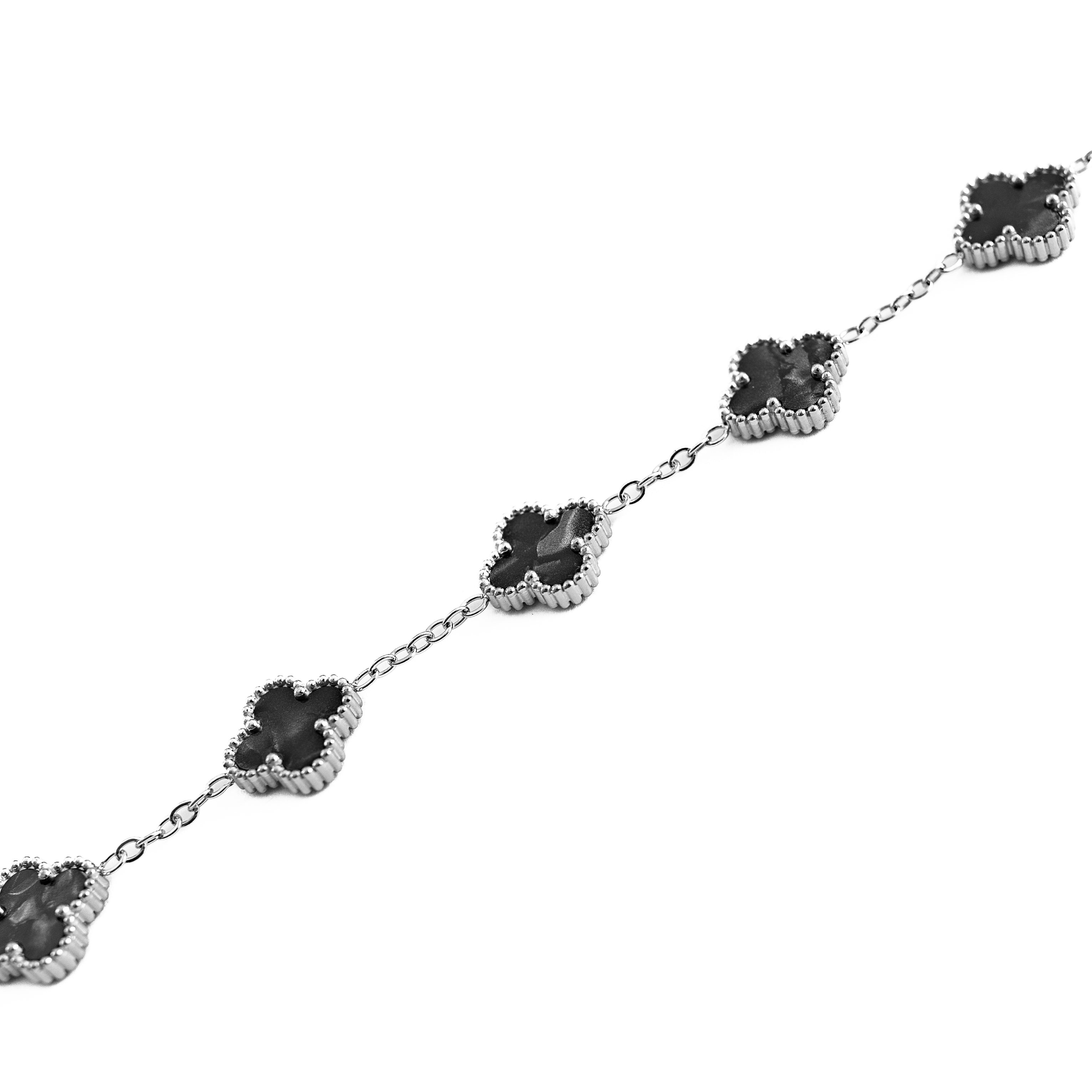 Silver Pearl Clover Bracelet (Black)