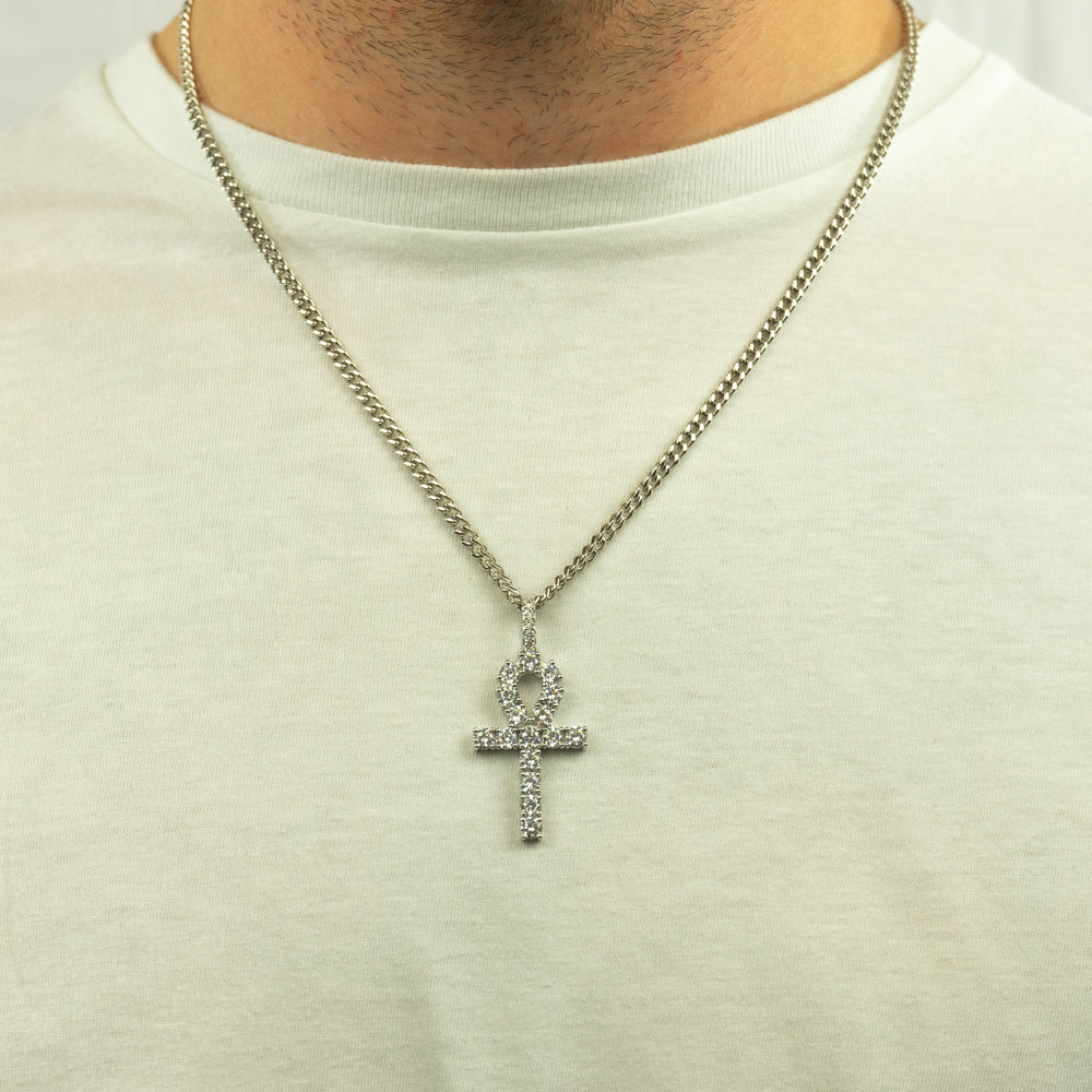 Iced Ankh Pendant (Silver)