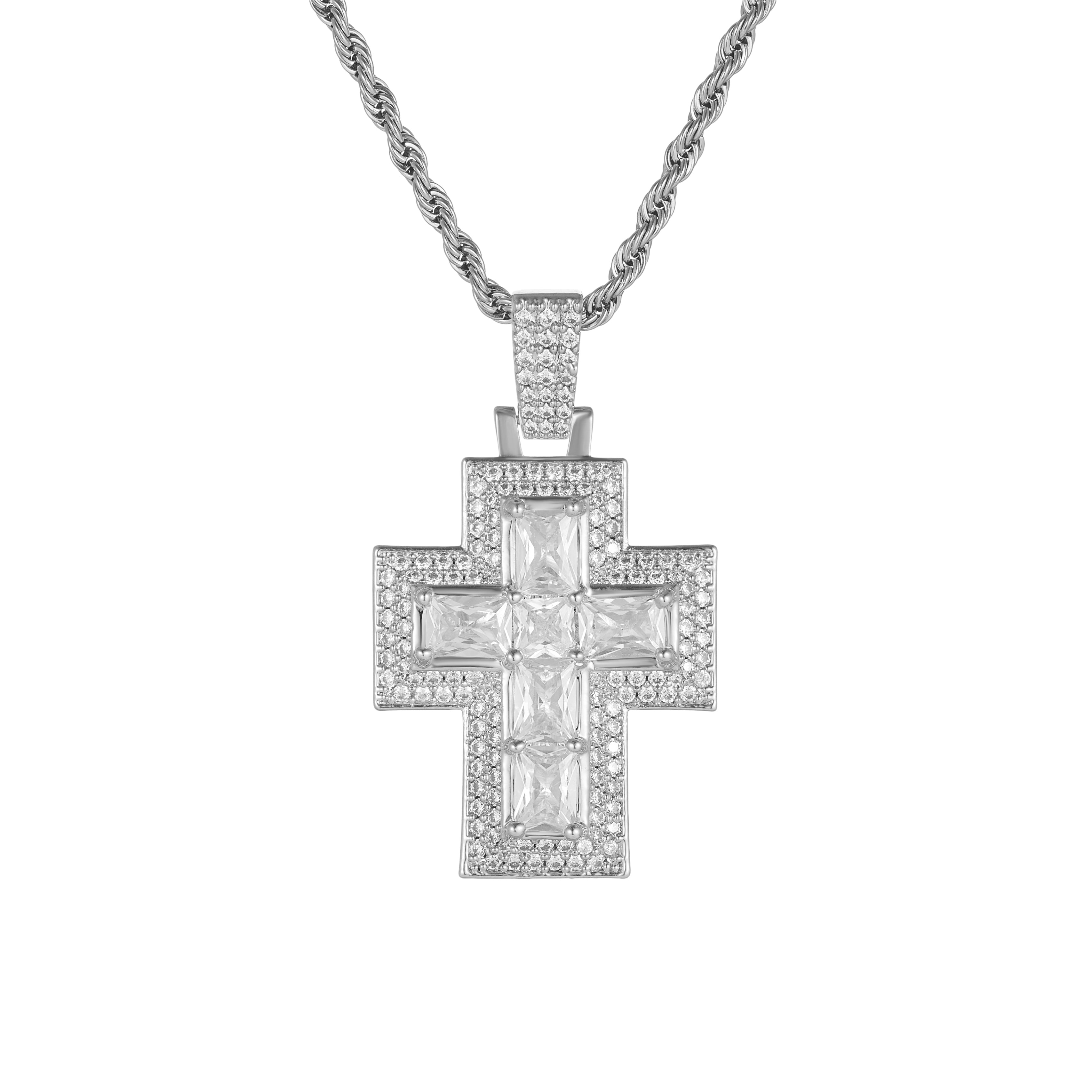 Iced Romeo Cross Pendant (Silver)