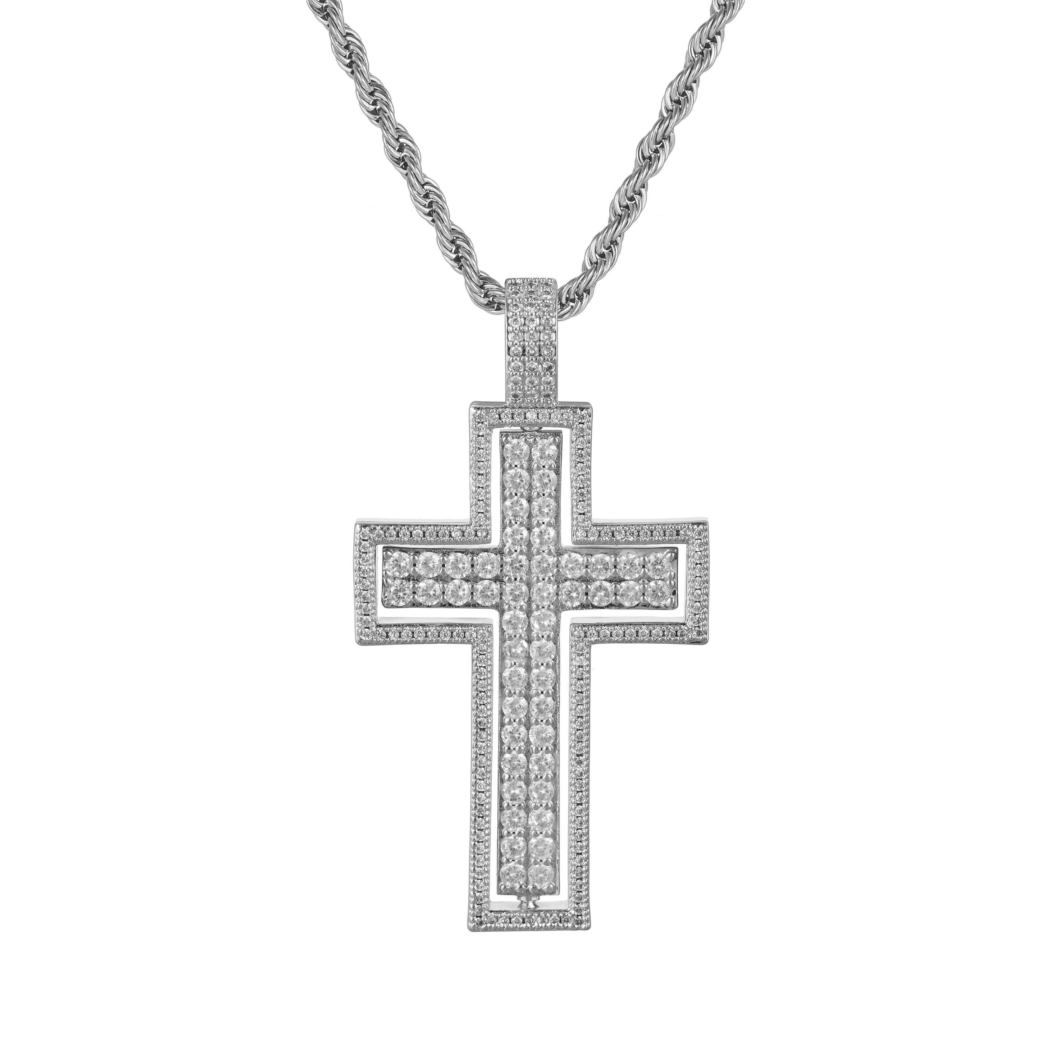 Iced Spin Cross Pendant (Silver)