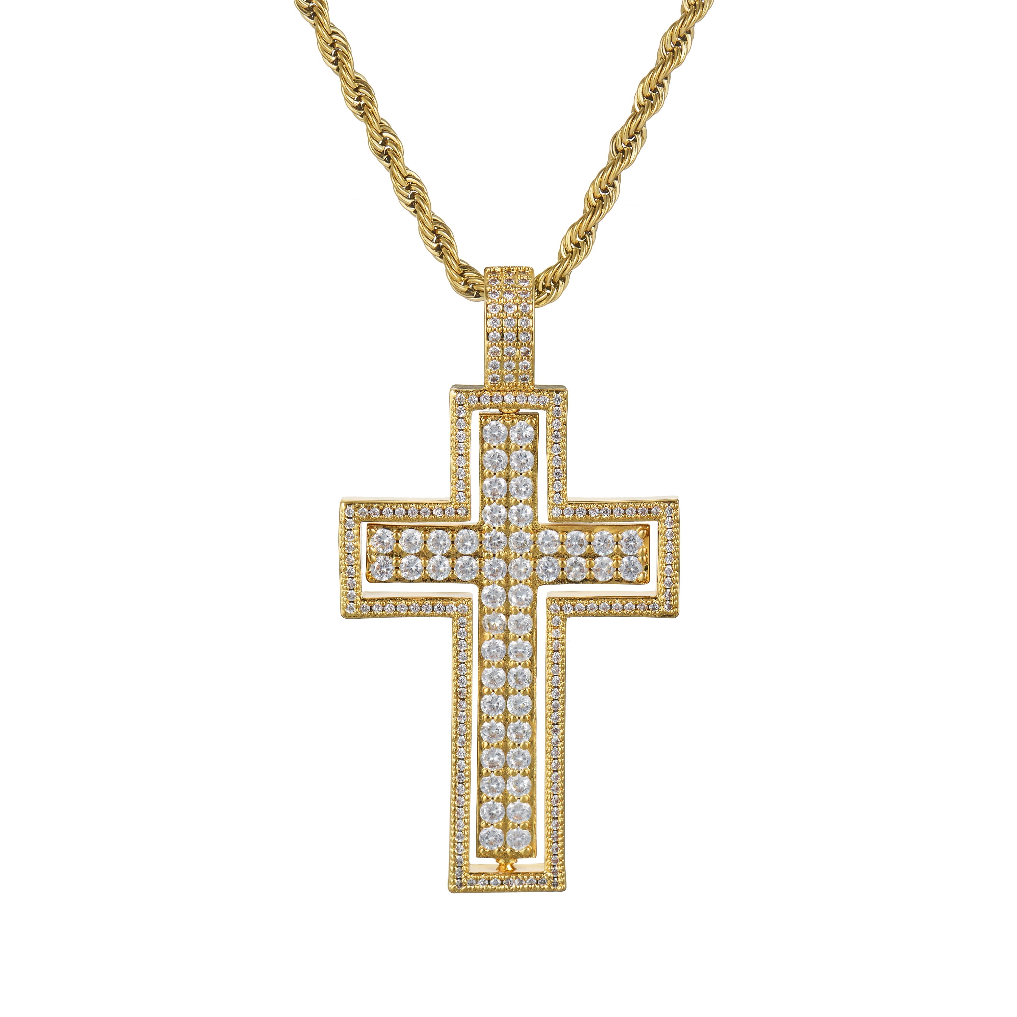 Iced Spin Cross Pendant (Gold)