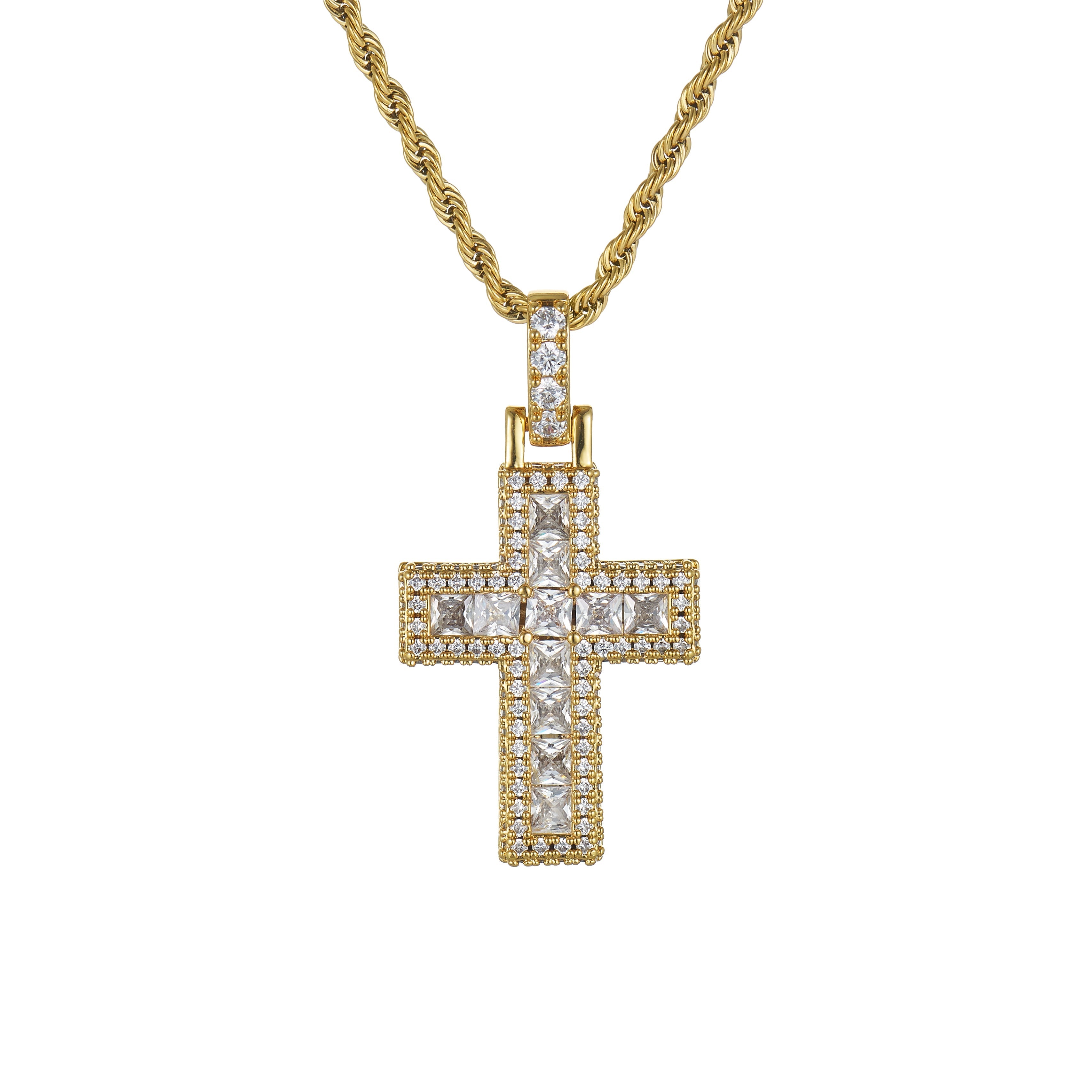 Iced Baguette Cross Pendant (Gold)